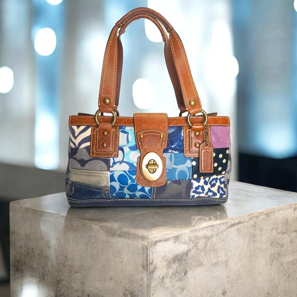 Vintage COACH Denim Patchwork Satchel Y2k